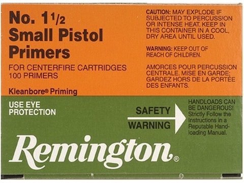 Remington Small Pistol Primers #1-1/2 Box of 1000 (10 Trays of 100) Remington Small Pistol Primers #1-1/2 Box of 1000 (10 Trays of 100)