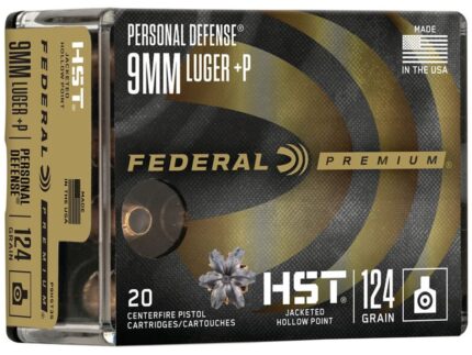 Federal Premium Personal Defense Ammunition 9mm Luger +P 124 Grain HST Jacketed Hollow Point Box of 20