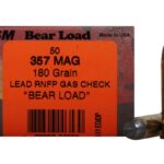 HSM Bear Ammunition 357 Magnum 180 Grain Lead Round Nose Flat Point Gas Check Box of 50