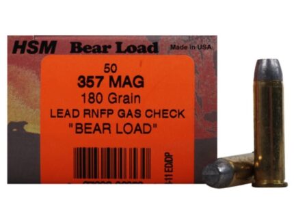 HSM Bear Ammunition 357 Magnum 180 Grain Lead Round Nose Flat Point Gas Check Box of 50