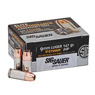 Sig Sauer V-Crown 9mm 147 grain hollow point bullets